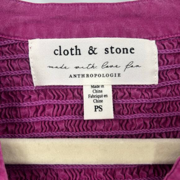 Anthropologie Cloth & Stone smocked Magenta Pink Long Sleeve Button Tencel Top - Picture 6 of 13